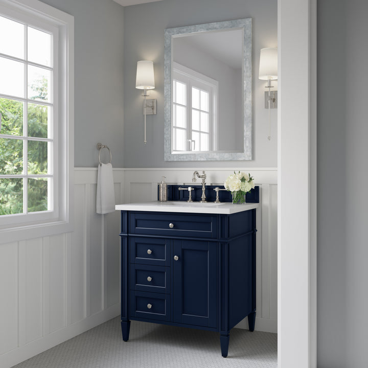 Brittany 30" Single Vanity, Victory Blue w/ 3 CM White Zeus Silestone Top