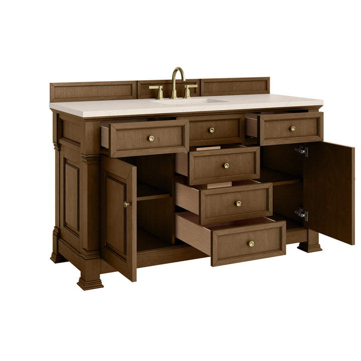 Brookfield 60" Single Vanity, Honey Oak w/3 CM Eternal Marfil Silestone® Top