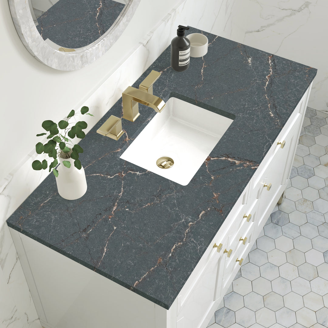 Chicago 48" Single Vanity, Glossy White, w/ 3 CM Parisien Bleu Silestone® Top w/FreePower Wireless Charger