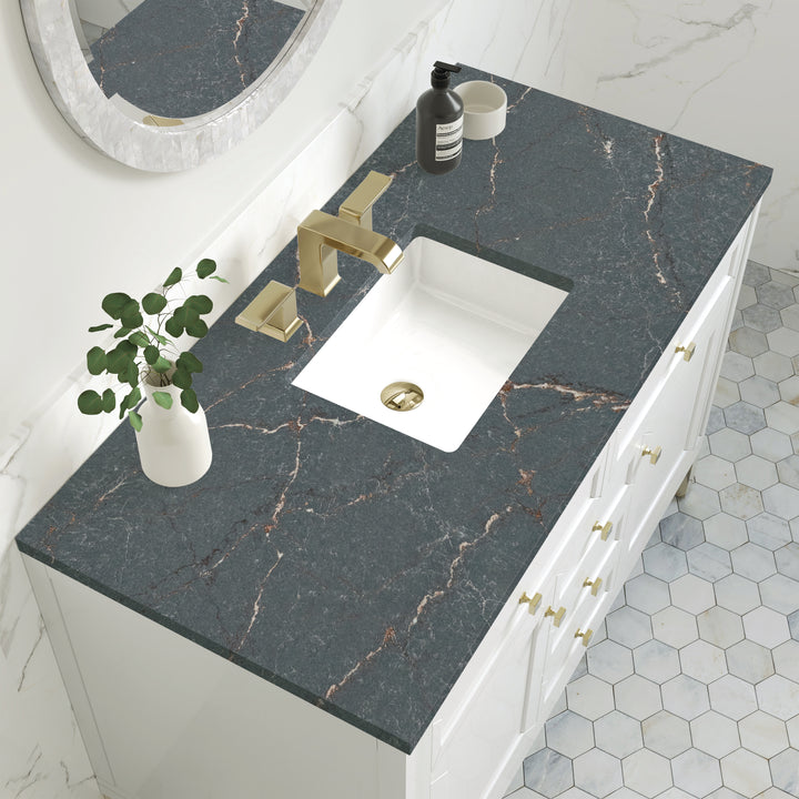 Chicago 48" Single Vanity, Glossy White, w/ 3 CM Parisien Bleu Silestone® Top w/FreePower Wireless Charger