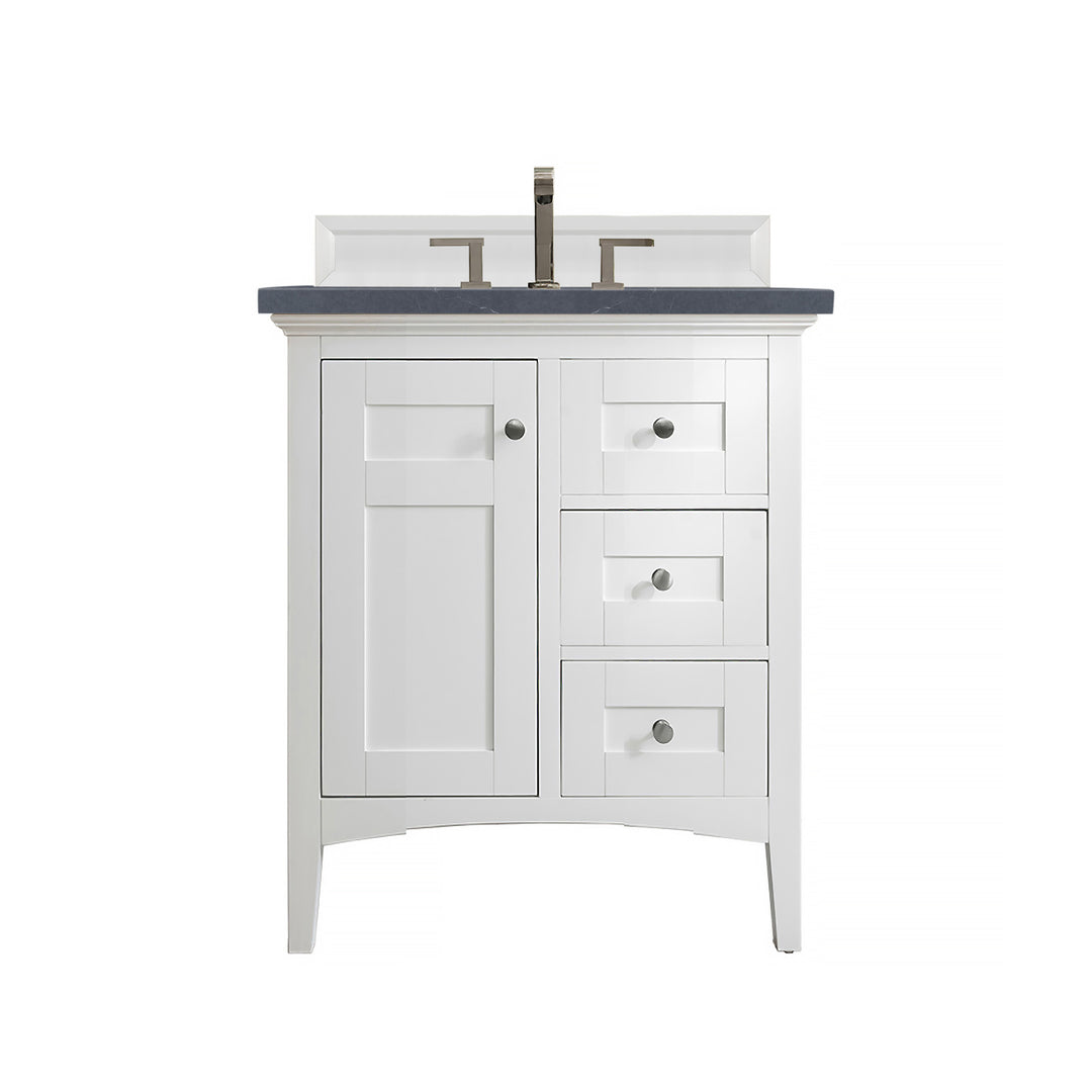 Palisades 30" Single Vanity, Bright White w/ 3 CM Charcoal Soapstone Silestone Top