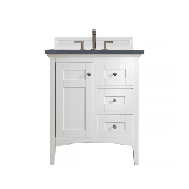 Palisades 30" Single Vanity, Bright White w/ 3 CM Charcoal Soapstone Silestone Top
