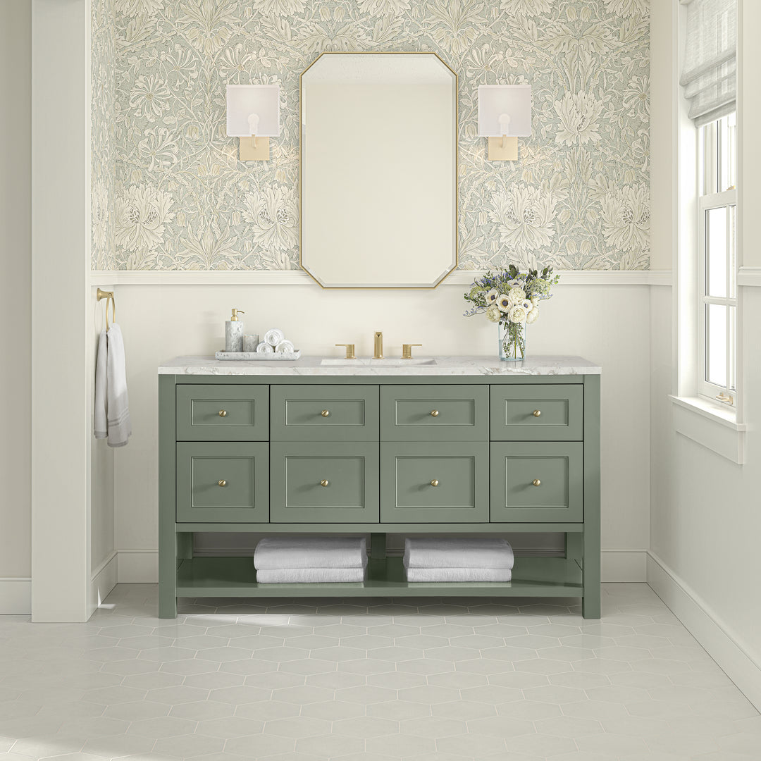 Breckenridge 60" Single Vanity, Smokey Celadon, w/ 3 CM Victorian Silver Quartz Top
