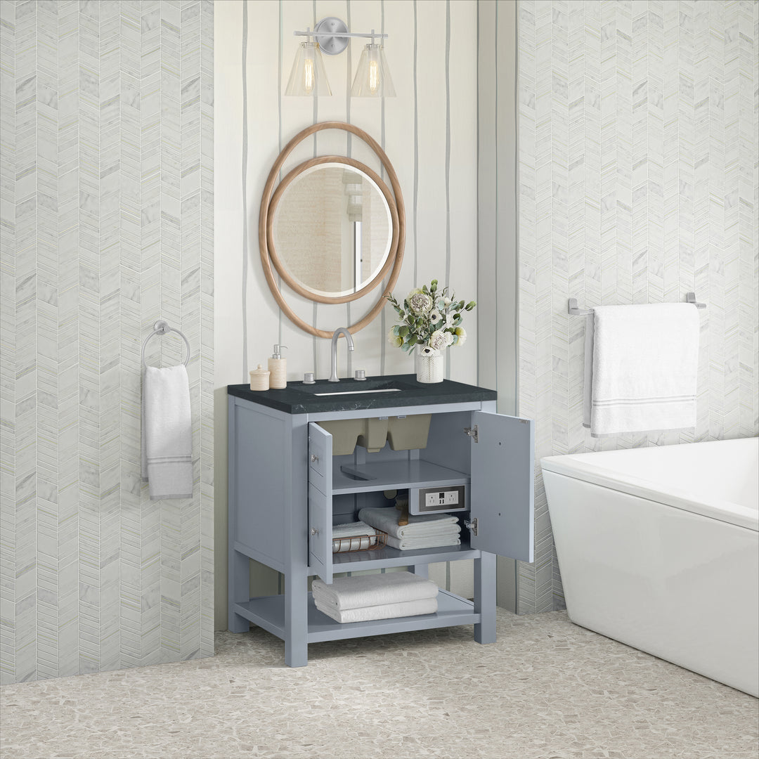 Breckenridge 30" Single Vanity, Serenity Blue, w/ 3 CM Charcoal Soapstone Quartz Top
