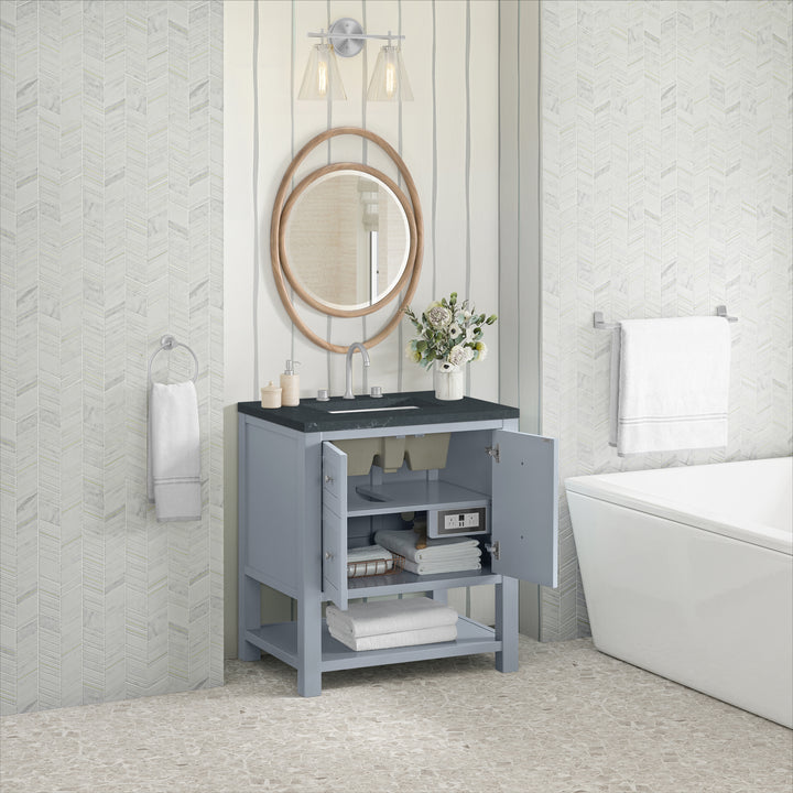 Breckenridge 30" Single Vanity, Serenity Blue, w/ 3 CM Charcoal Soapstone Quartz Top