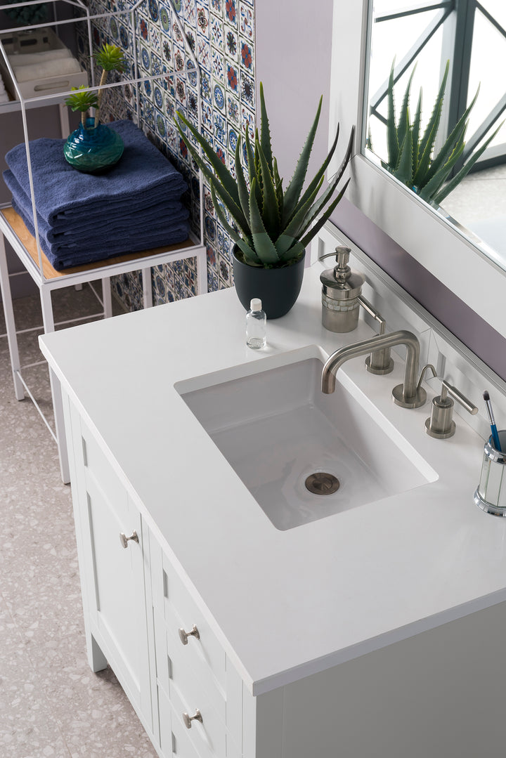 Palisades 36" Single Vanity, Bright White w/ 3 CM White Zeus Silestone Top