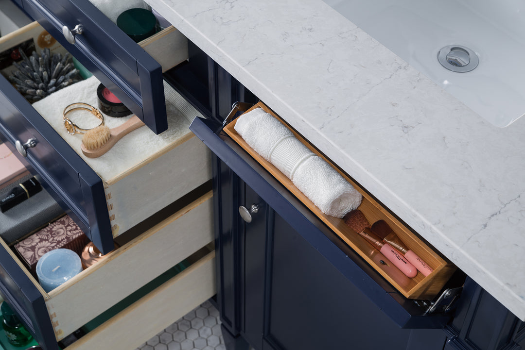 Brittany 60" Double Vanity, Victory Blue w/ 3 CM Eternal Jasmine Pearl Silestone Top