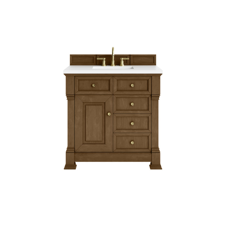 Brookfield 36" Single Vanity, Honey Oak, w/ 3 CM White Zeus Silestone® Top