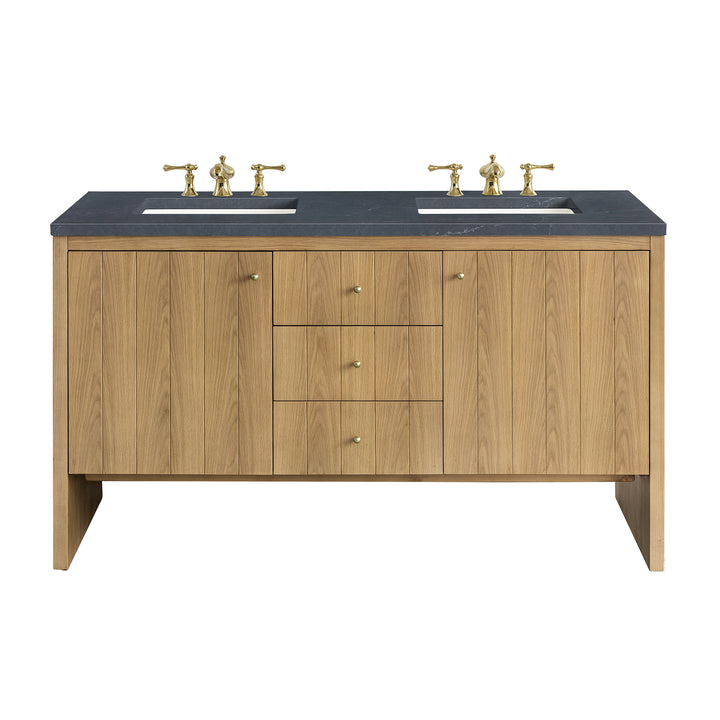 Hudson 60" Double Vanity, Light Natural Oak w/ 3 CM Charcoal Soapstone Top