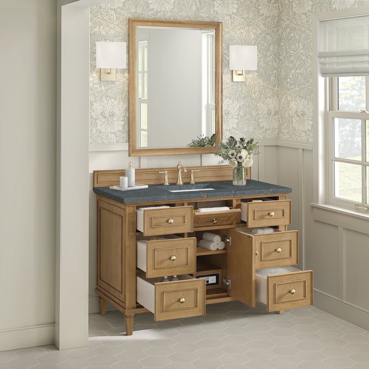 Lorelai 48" Single Vanity, Light Natural Oak w/ 3 CM Parisien Bleu Silestone Top w/FreePower Wireless Charger