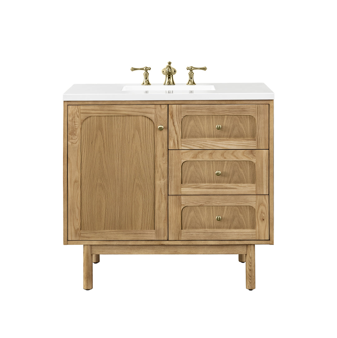 Laurent 36" Single Vanity, Light Natural Oak w/ 3 CM White Zeus Top