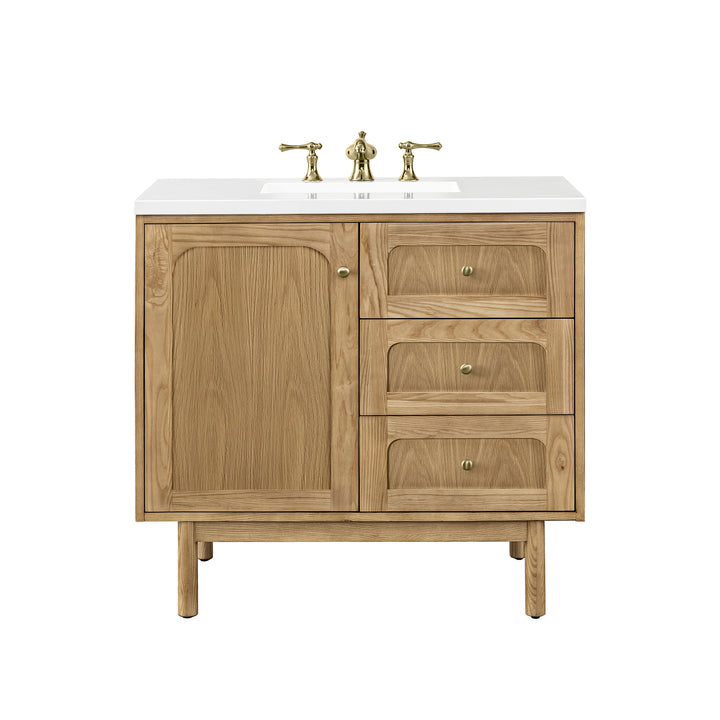 Laurent 36" Single Vanity, Light Natural Oak w/ 3 CM White Zeus Top