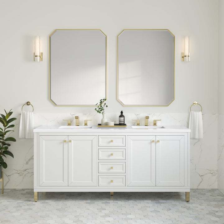 Chicago 72" Double Vanity, Glossy White, w/ 3 CM White Zeus Silestone® Top