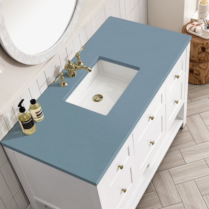 Breckenridge 48" Single Vanity, Bright White w/ 3 CM Cala Blue Top