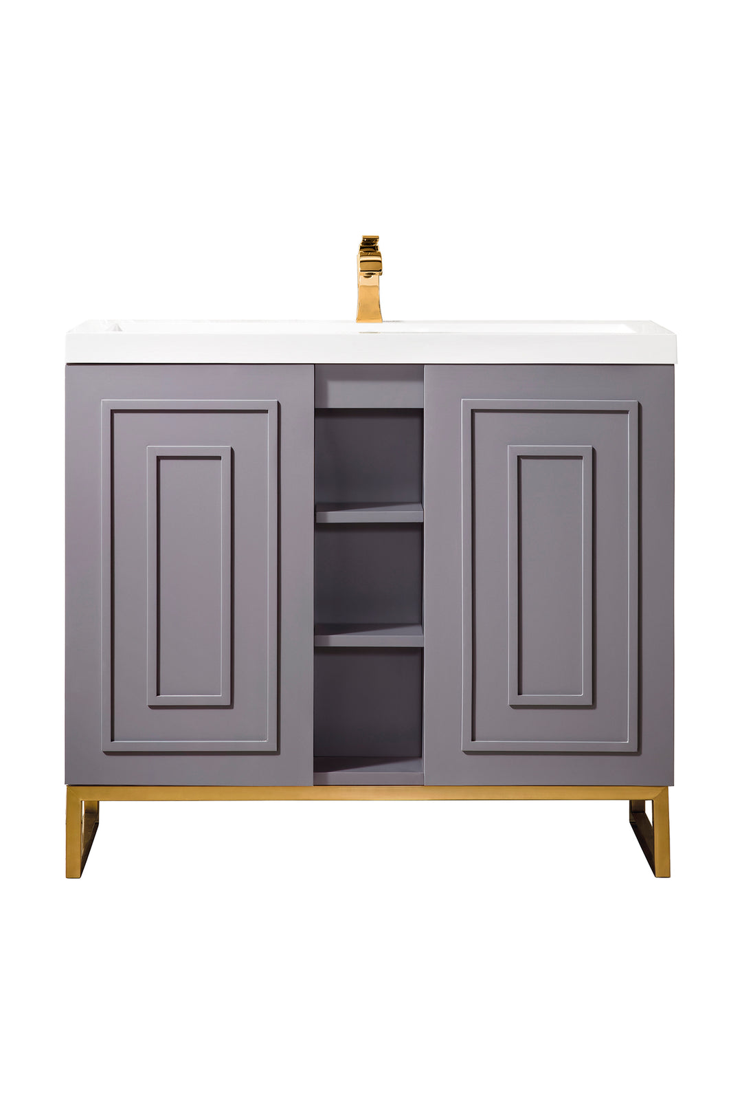 Alicante 39.5" Single Vanity, Gray Smoke, Radiant Gold w/ White Glossy Composite Stone Top