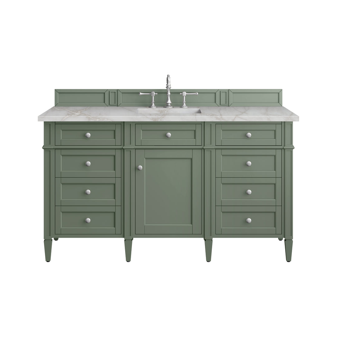 Brittany 60" Single Vanity, Smokey Celadon w/ 3 CM Victorian Silver Top