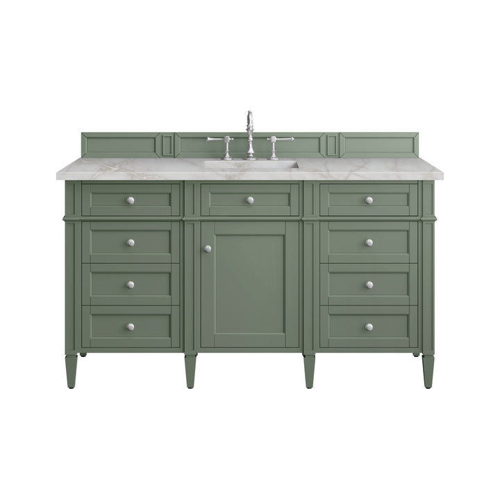 Brittany 60" Single Vanity, Smokey Celadon w/ 3 CM Victorian Silver Top