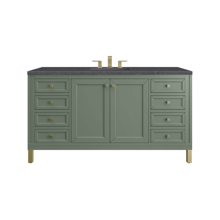 Chicago 60" Single Vanity, Smokey Celadon, w/ 3 CM Charcoal Soapstone Silestone® Top