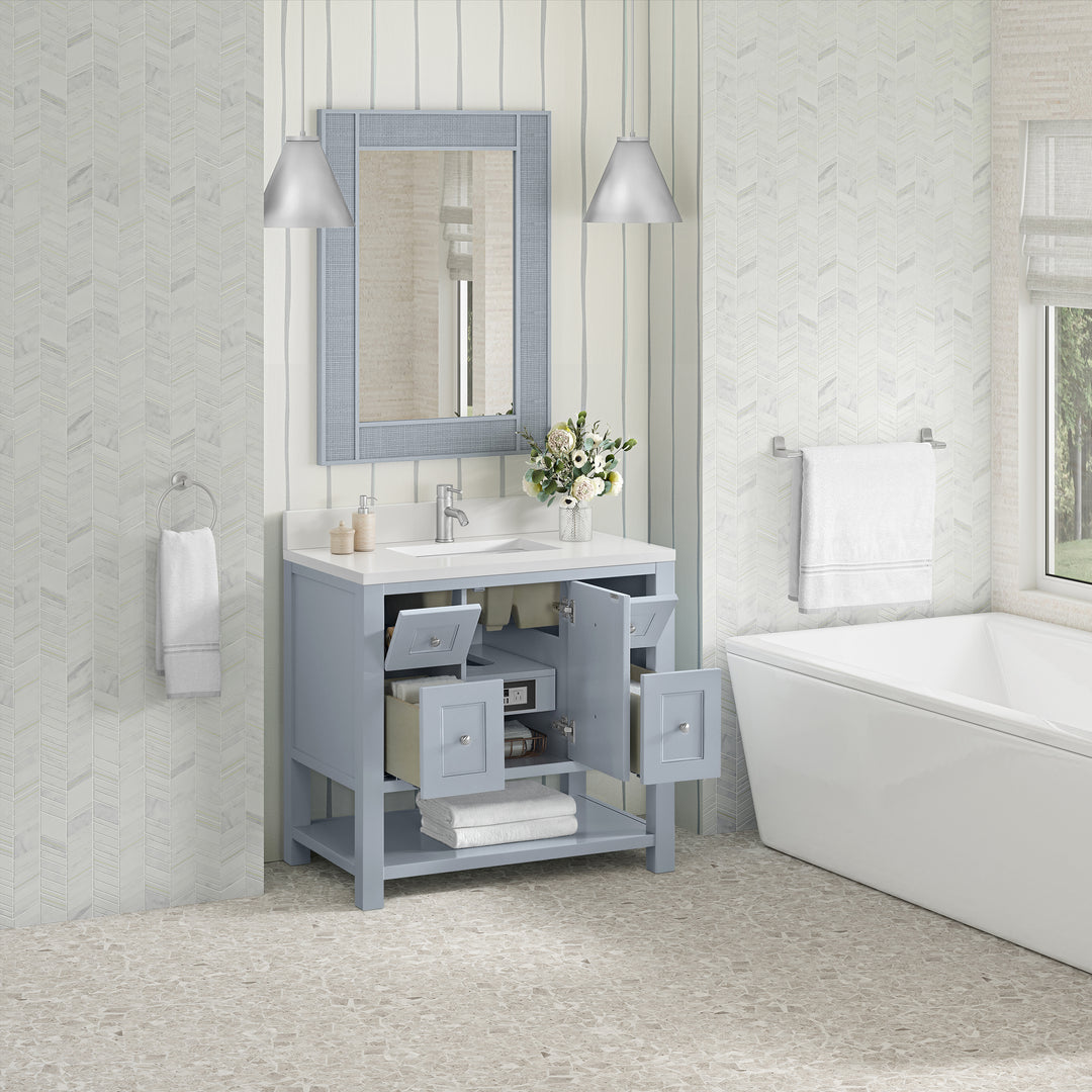 Breckenridge 36" Single Vanity, Serenity Blue, w/ Single Hole 3 CM White Zeus Quartz Top & Backsplash