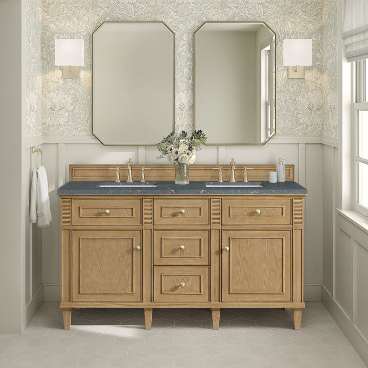 Lorelai 60" Double Vanity, Light Natural Oak w/ 3 CM Parisien Bleu Silestone Top w/FreePower Wireless Charger