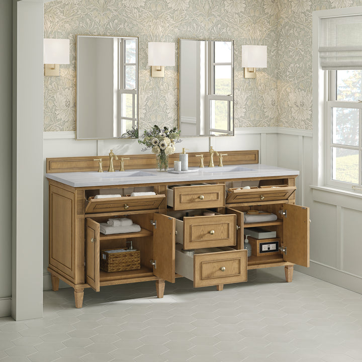Lorelai 72" Double Vanity, Light Natural Oak w/ 3 CM Arctic Fall Solid Surface Top