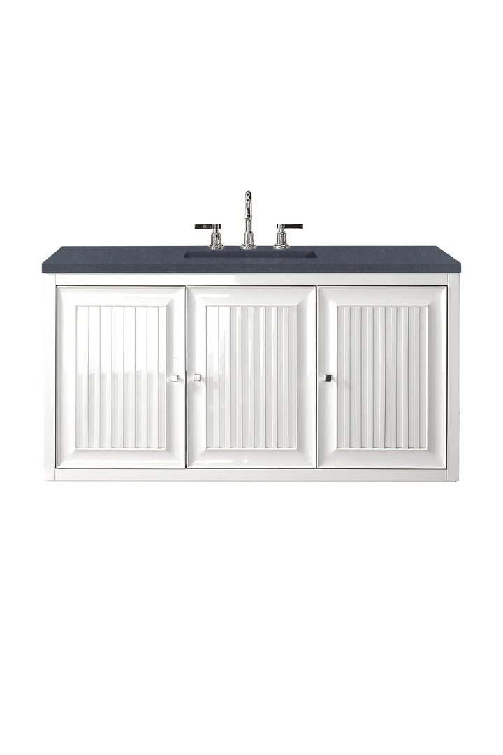 Athens 48" Single Vanity, Glossy White w/ 3 CM Charcoal Soapstone Silestone Top