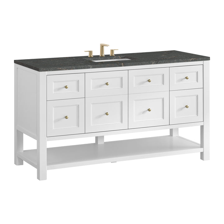 Breckenridge 60" Single Vanity Cabinet, Bright White w/ 3 CM Parisien Bleu Top