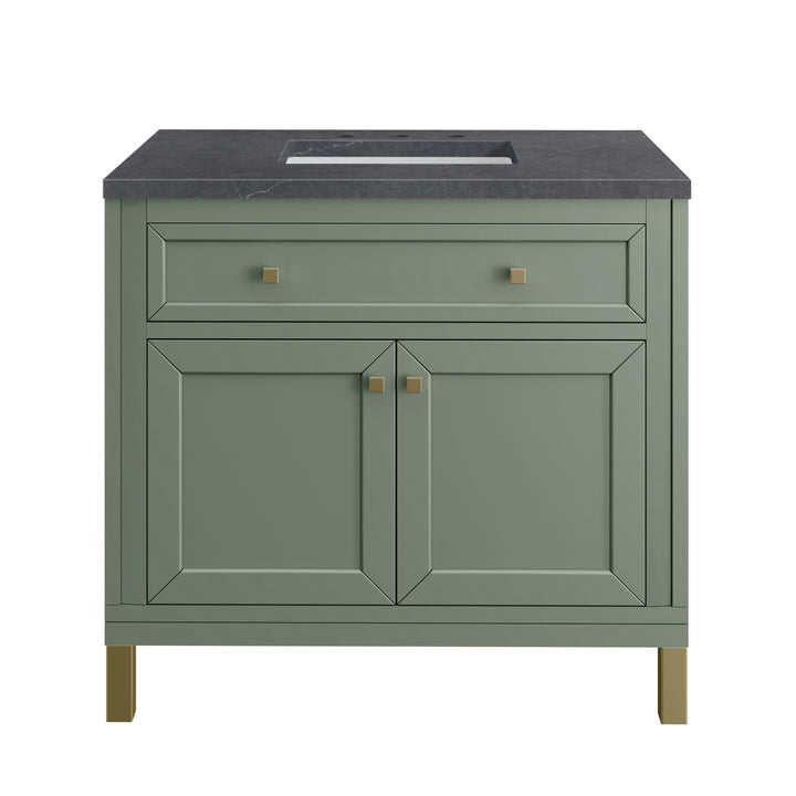 Chicago 36" Single Vanity, Smokey Celadon, w/ 3 CM Charcoal Soapstone Silestone® Top