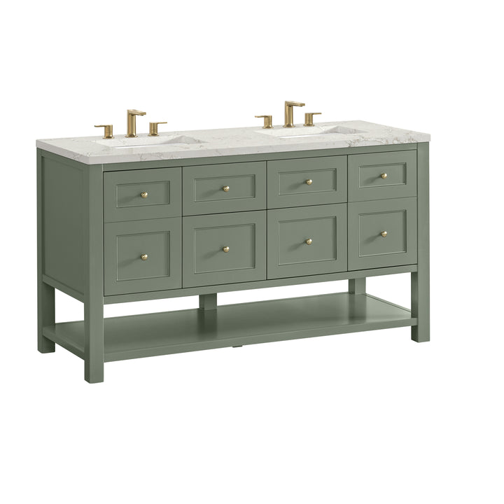 Breckenridge 60" Double Vanity, Smokey Celadon, w/ 3 CM Victorian Silver Quartz Top