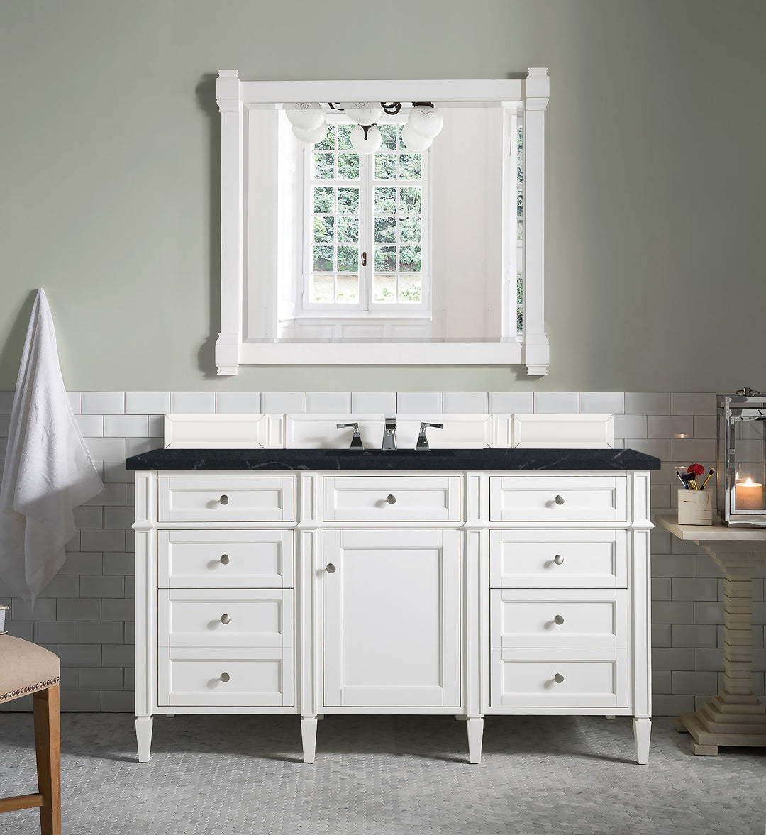 Brittany 60" Single Vanity, Bright White w/ 3 CM Charcoal Soapstone Silestone Top