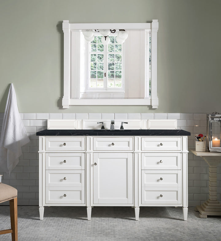 Brittany 60" Single Vanity, Bright White w/ 3 CM Charcoal Soapstone Silestone Top
