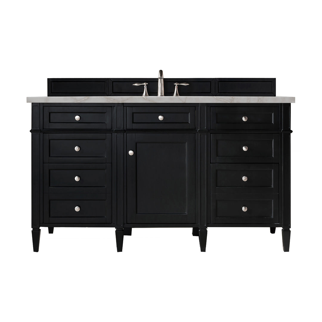 Brittany 60" Single Vanity, Black Onyx w/ 3 CM Victorian Silver Silestone Top w/FreePower Wireless Charger