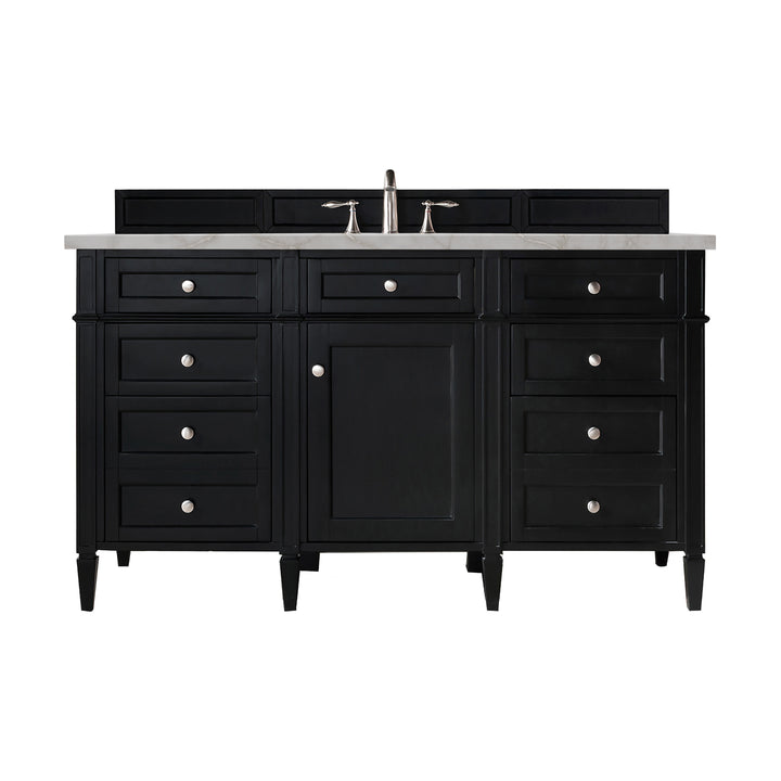 Brittany 60" Single Vanity, Black Onyx w/ 3 CM Victorian Silver Silestone Top w/FreePower Wireless Charger