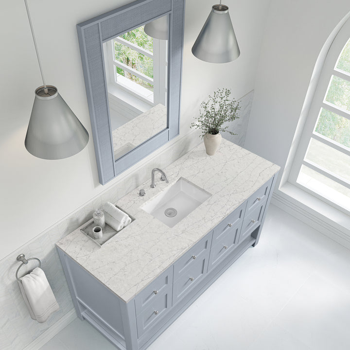Breckenridge 60" Single Vanity, Serenity Blue, w/ 3 CM Eternal Jasmine Pearl Quartz Top