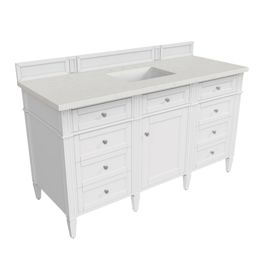 Brittany 60" Single Vanity, Bright White w/ 3 CM Lime Delight Silestone Top