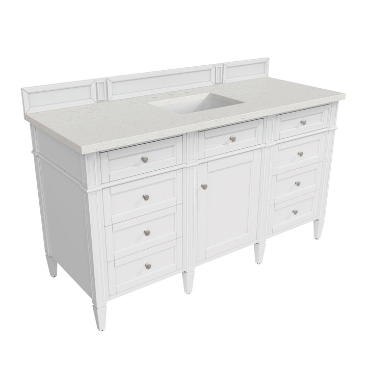 Brittany 60" Single Vanity, Bright White w/ 3 CM Lime Delight Silestone Top