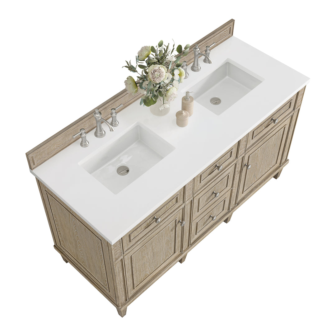 Lorelai 60" Double Vanity, Whitewashed Oak w/ 3 CM White Zeus Silestone Top