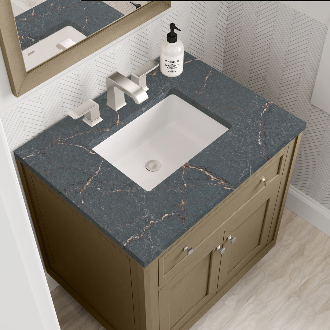 Chicago 30" Single Vanity, Walnut Whisper, w/ 3 CM Parisien Bleu Silestone® Top