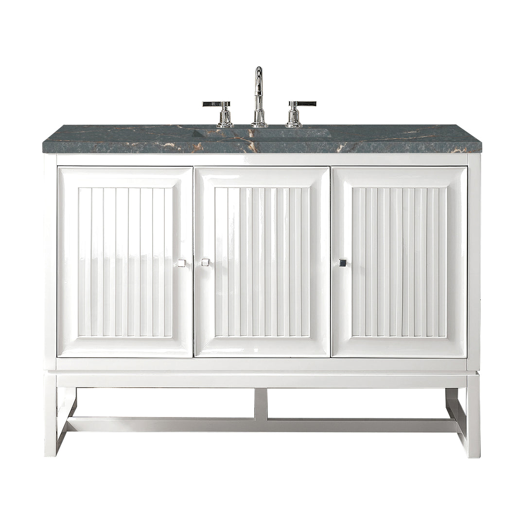 Athens 48" Single Vanity, Glossy White w/ 3 CM Parisien Bleu Silestone Top