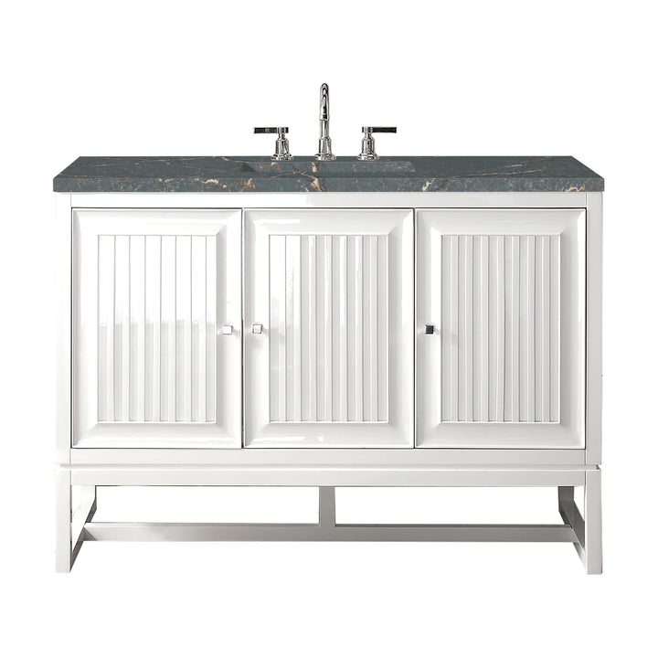 Athens 48" Single Vanity, Glossy White w/ 3 CM Parisien Bleu Silestone Top