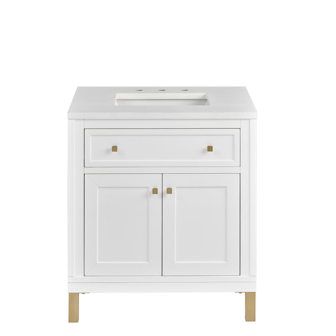 Chicago 30" Single Vanity, Glossy White, w/ 3 CM White Zeus Silestone® Top