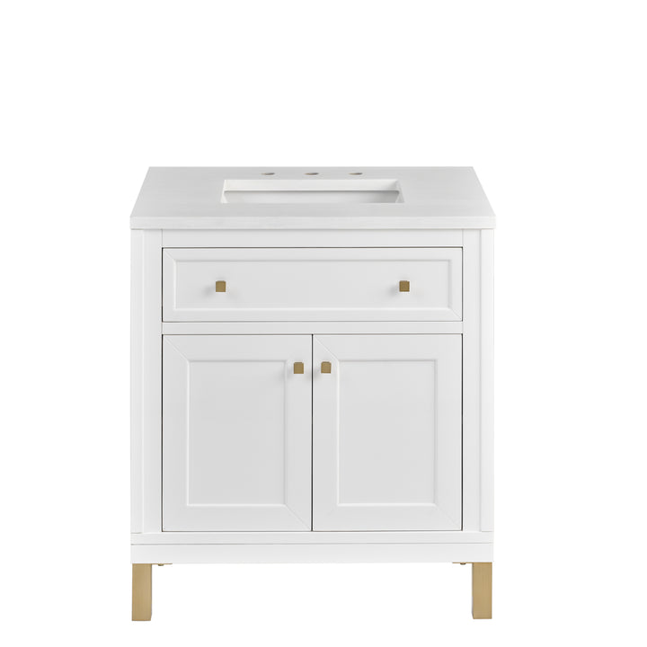 Chicago 30" Single Vanity, Glossy White, w/ 3 CM White Zeus Silestone® Top