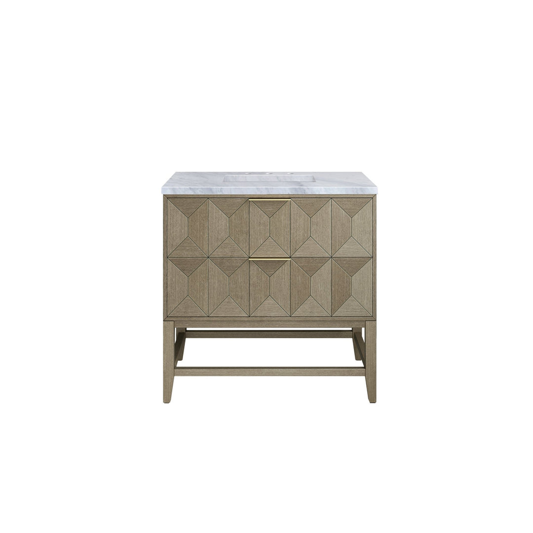 Emmeline 36" Single Vanity, Pebble Oak w/ 3 CM Carrara Marble Top