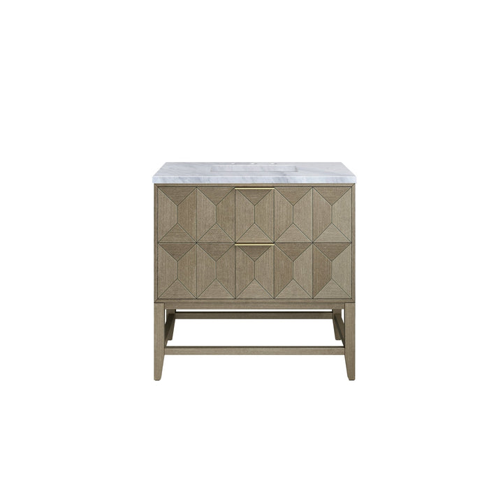 Emmeline 36" Single Vanity, Pebble Oak w/ 3 CM Carrara Marble Top