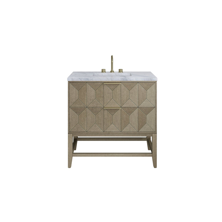 Emmeline 36" Single Vanity, Pebble Oak w/ 3 CM Carrara Marble Top