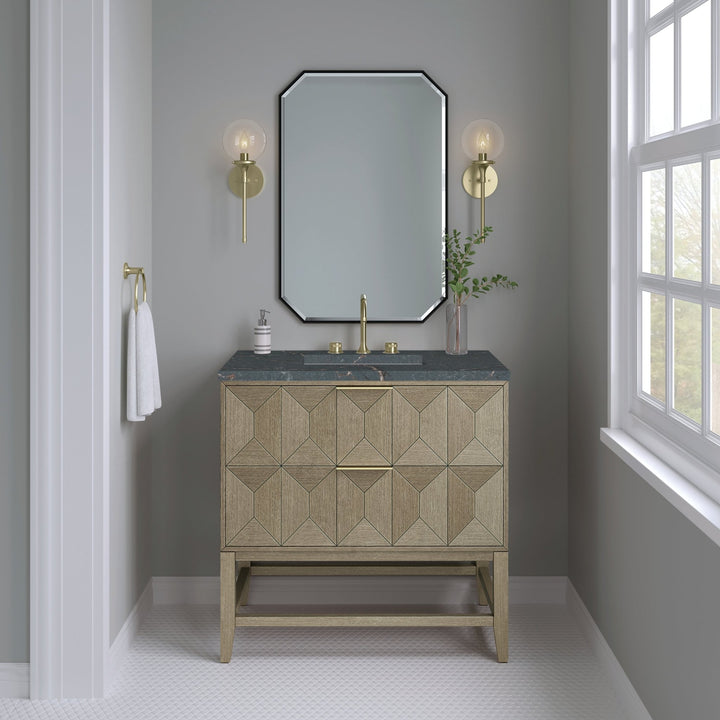 Emmeline 36" Single Vanity, Pebble Oak w/ 3 CM Parisien Bleu Top