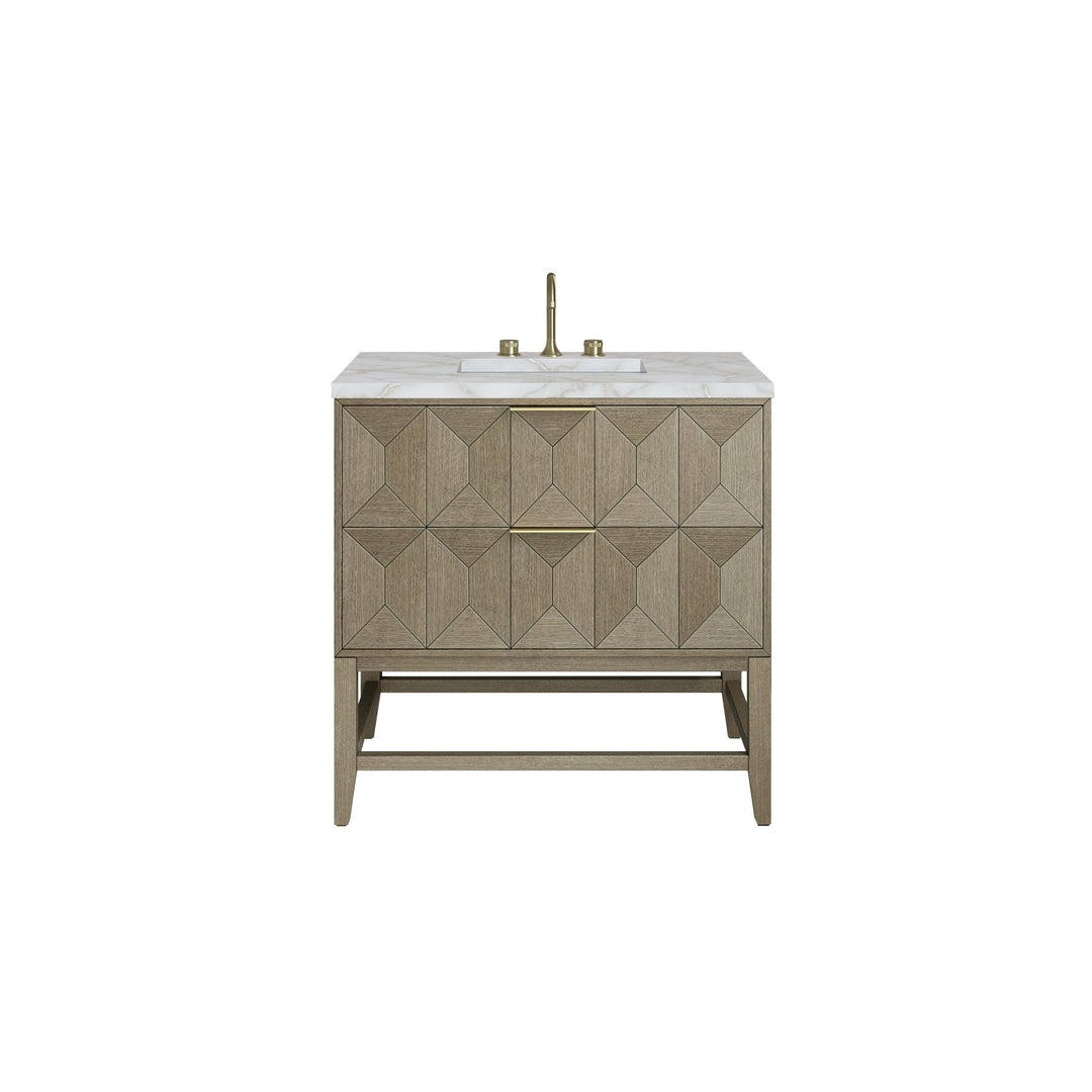 Emmeline 36" Single Vanity, Pebble Oak w/ 3 CM Victorian Silver Top