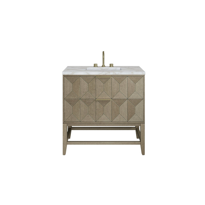 Emmeline 36" Single Vanity, Pebble Oak w/ 3 CM Victorian Silver Top