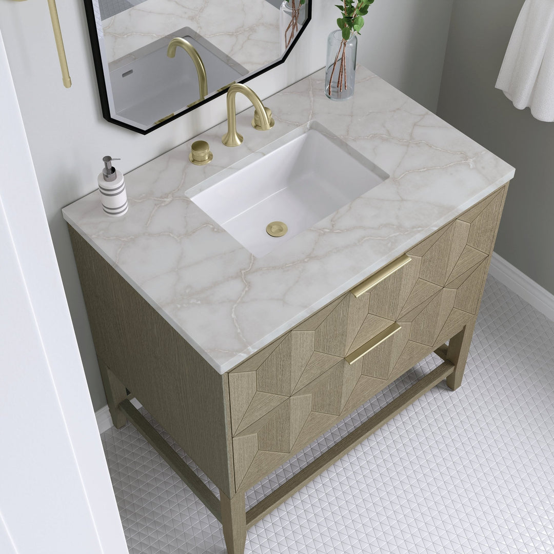 Emmeline 36" Single Vanity, Pebble Oak w/ 3 CM Victorian Silver Top