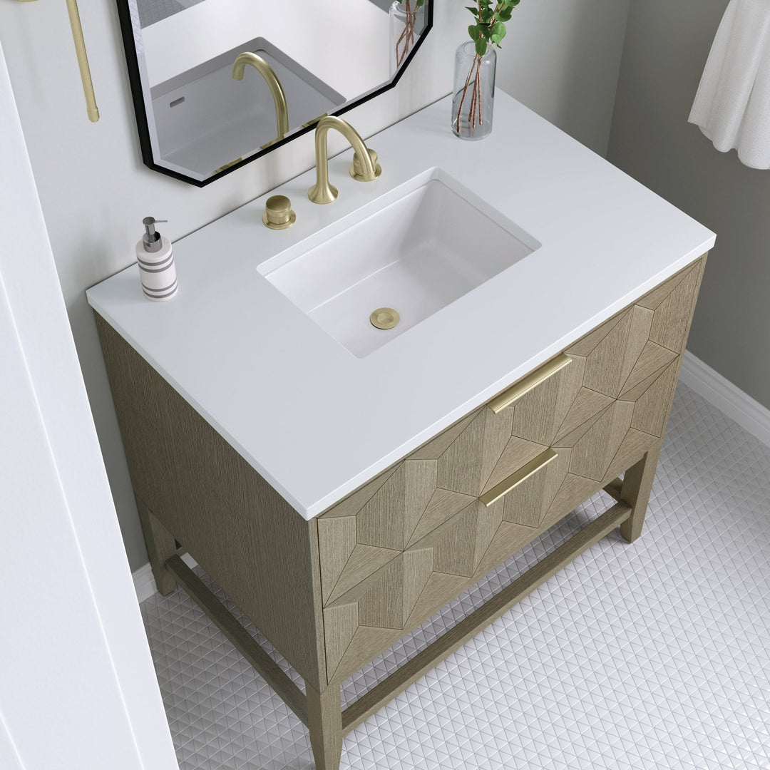 Emmeline 36" Single Vanity, Pebble Oak w/ 3 CM White Zeus Top